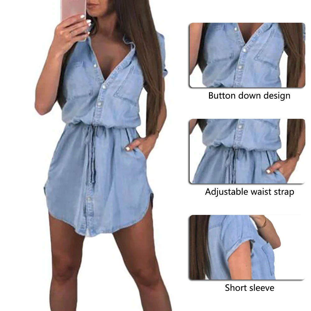 2019 женское платье из искусственной джинсовой ткани с высокой талией со шнуровкой