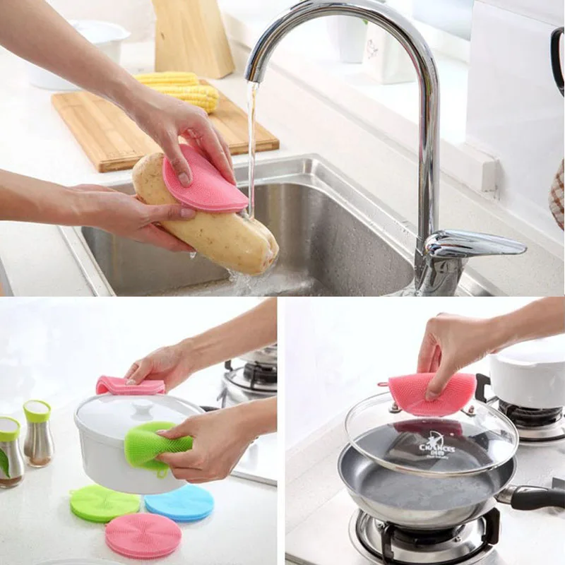 

Silicone Cleaning Brush Dishwashing Sponge Multi-functional Fruit Vegetable Cutlery Kitchenware Brushes Kitchen Tools