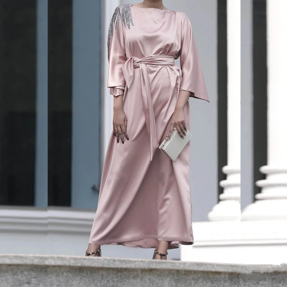 Рамадан ИД Мубарак мусульманские модные атласные платья для женщин хиджаб