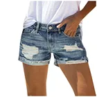 Шорты женские джинсовые с дырками, однотонные модные короткие штаны для нищих, джинсовые шорты с заниженной талией, без ремня, L3, лето