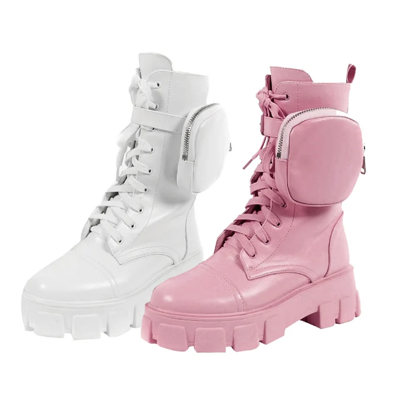 

Крутые ботинки с карманами, дизайнерская обувь для женщин 2021, милые ботинки на платформе, женские ботинки на танкетке со шнуровкой и пряжкой...