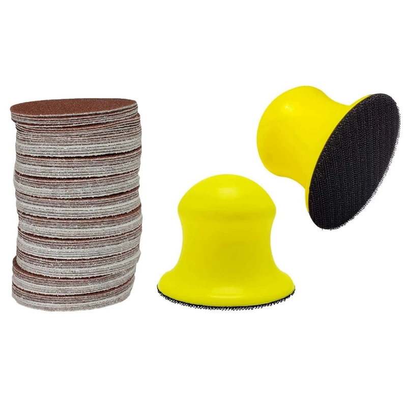 

NEW-100 Pcs DA Sanding Grinding Abrasive Pad 3Inch 75mm & 2 Pack Round Hand Sanding Blocks for 3Inch Hook and Loop Discs