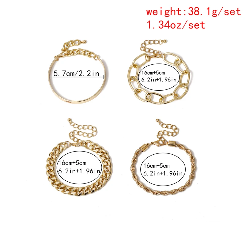 

Ailodo Punk Cuban Chain Bracelets For Women 4 Pcs/Set Gold Silver Color Thick Link Bracelet Bangles Fashion Jewelry Gift 21APR08