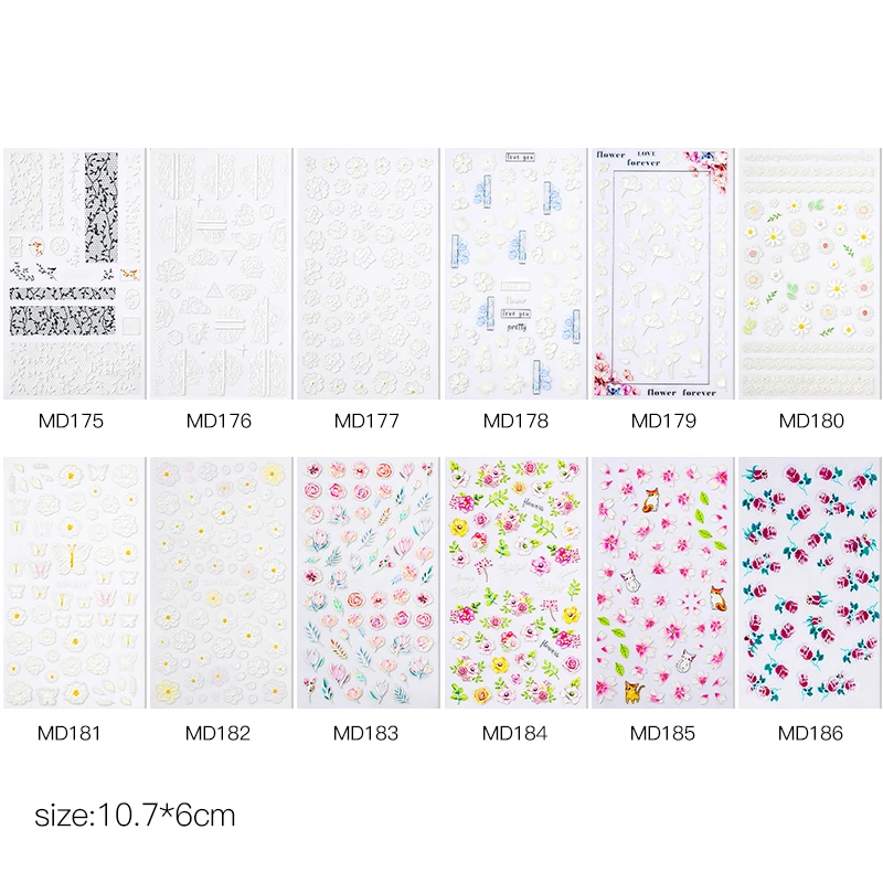 1 лист белый тисненый цветок кружева 5D наклейка свадебный дизайн ногтей