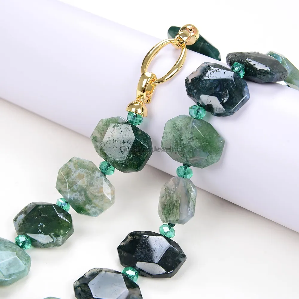 

GG Jewelry 19'' Natural Green Moss Agate Rectangle Necklace