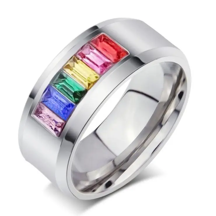 Titanium Steel colorful love Ring for woman man Wholesale Rainbow Jewelry Inlaid Micro Foreign Trade Jewellery gift | Украшения и
