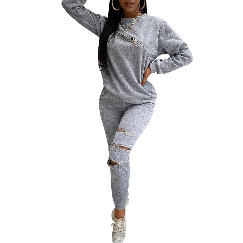 Women Autumn Tracksuit Zipper Sexy Sports 2 Pieces Set Sweatshirts Pullover Hoodies Suit Home Sweatpants Loose Suits Outfits| |