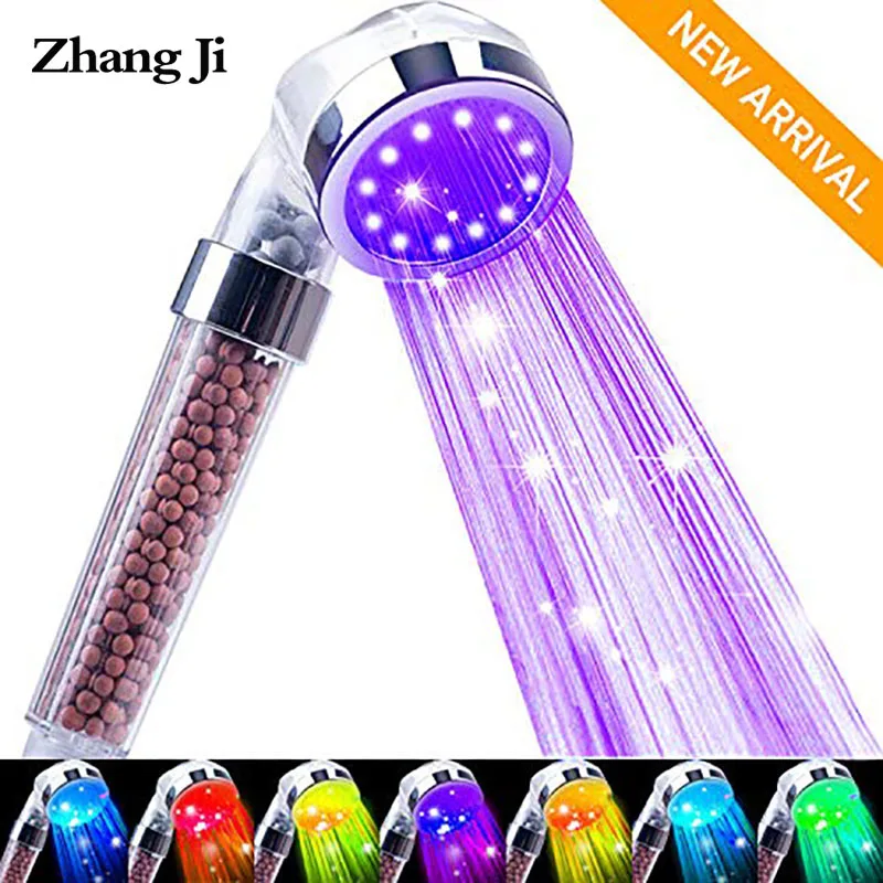 Водосберегающая светодиодная душевая лейка ZhangJi для ванной комнаты 7 цветов