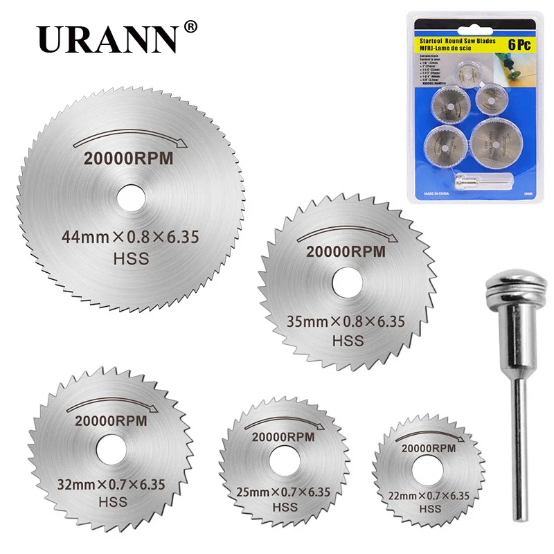 

6Pcs 22/5/32/35/44mm HSS Circular Cutting Discs Rotary Tool For Dremel Metal Cutter Power Tool Set Wood Cutting Disc 3.17mm Rod