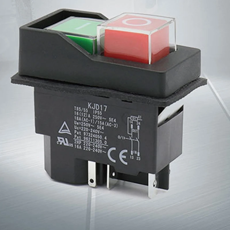 

Waterproof Electromagnetic Push Button Switch 5 Pins KJD17 220-240V Coil Magnetic Starter Power Tool Safety Switches