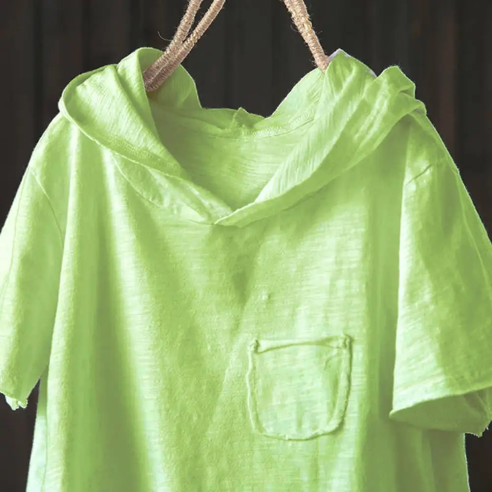 Летняя модная женская футболка с капюшоном свободная коротким рукавом и рваным