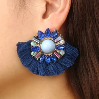 uotix colorful rhinestone gems fan shaped bohemian tassel earrings 4 color beach vacation earing for women