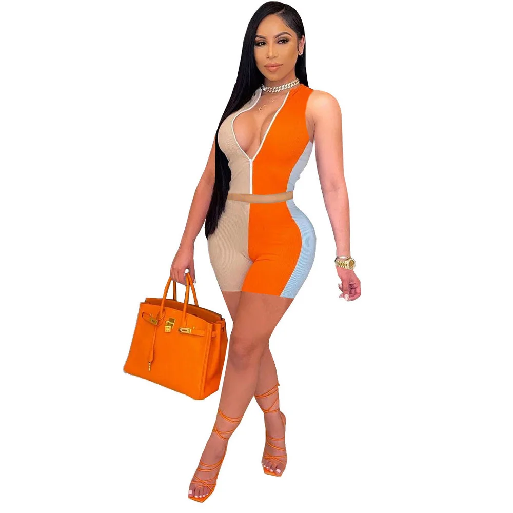 

Уличный облегающий комплект из 2 предметов, летняя одежда для женщин, укороченный топ на молнии без рукавов, обтягивающий Байкерский Коротк...