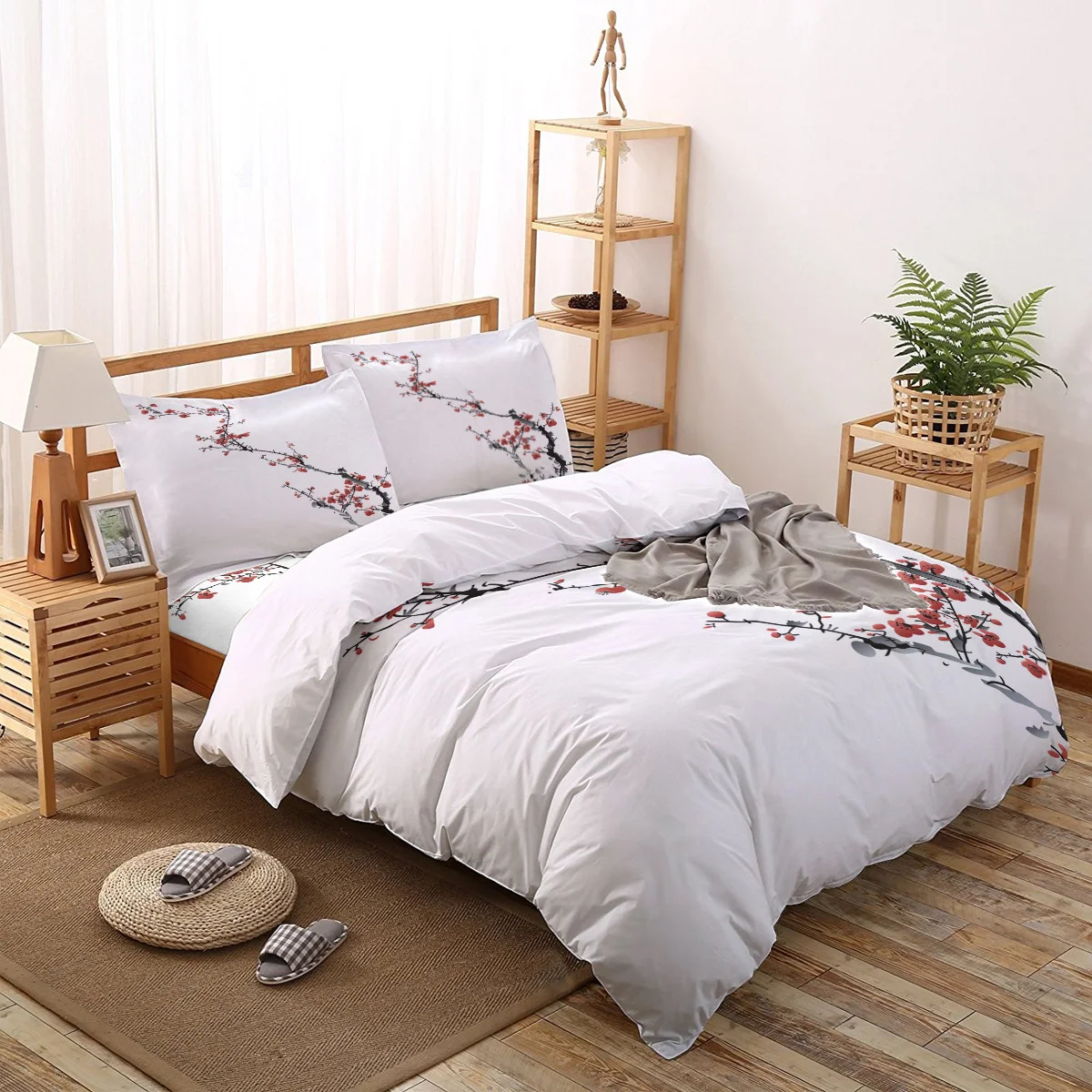 

Комплект постельного белья с принтом в виде цветка сливы, мягкий модный пододеяльник, простыня, наволочка, с принтом в китайском стиле, разм...