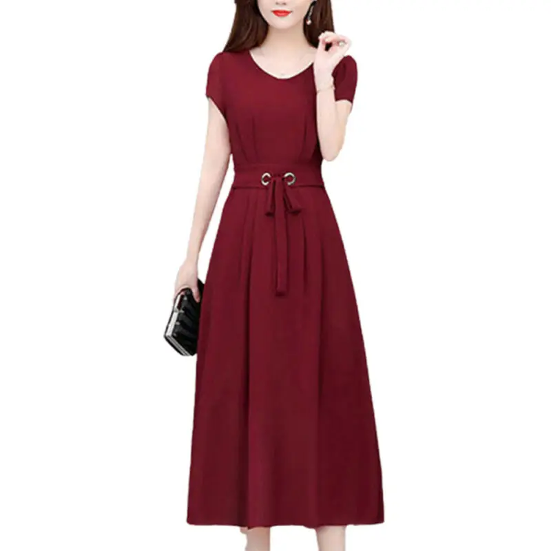 

Womens A-Line Dress Short Sleeve Strappy Dress Solid Casual Dresses Plus Size