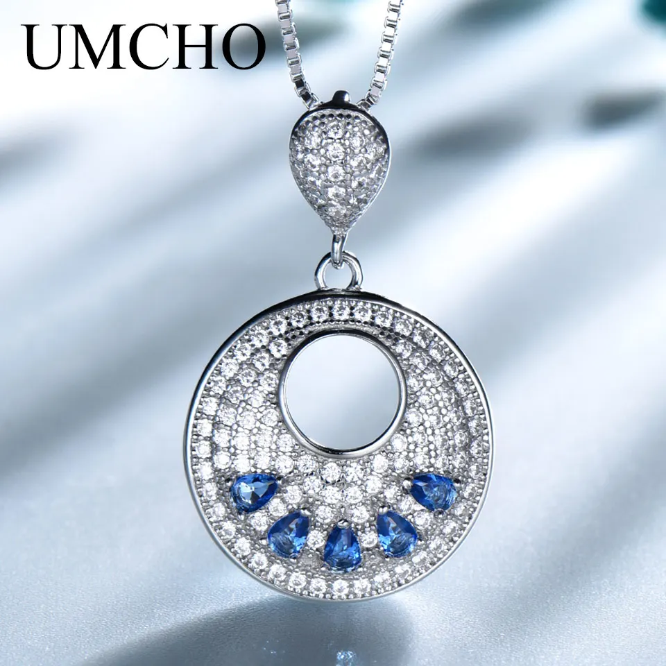 UMCHO натуральный 925 пробы серебряный кулон ожерелье элегантные нано сапфир