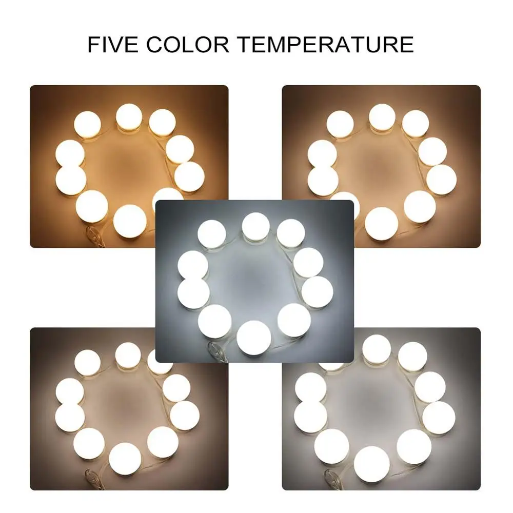 5 Colors Туалетный столик, зеркальный светодиодный светильник, лампочка, комплект, косметическое зеркало, косметический светильник, светодиодные лампы, Голливудский стиль, регулируемая яркость, лампа - Цвет: 5 Colors