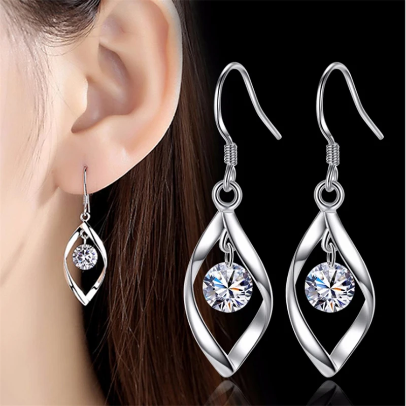 

Female Silver Color Water Drop Earrings Boho Zircon Stone Earrings Crystal Long Dangle Earrings For Women Festival Gift