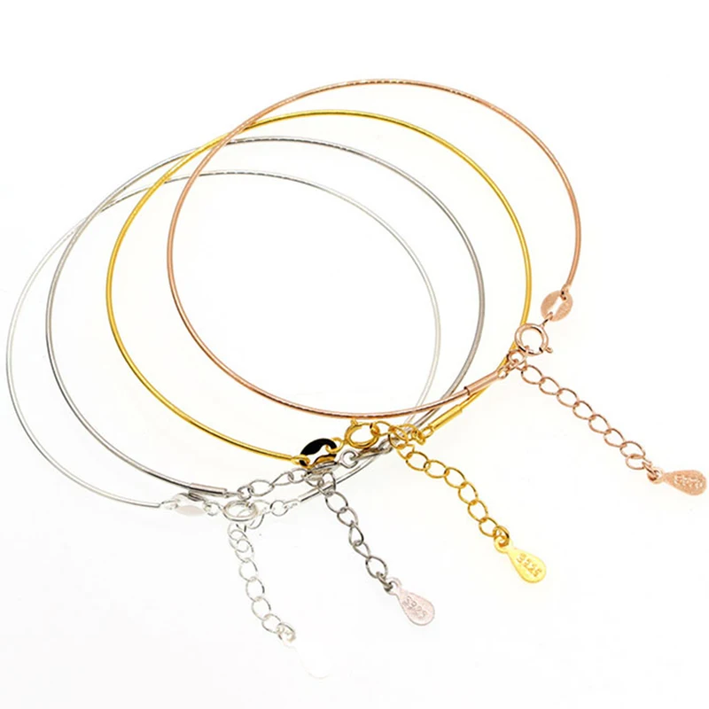 Real 925 Sterling Silver Screw Bracelet Bangle Handmade Rose Gold Beaded Spiral Bracelet DIY Jewelry Making Supplies Accessories