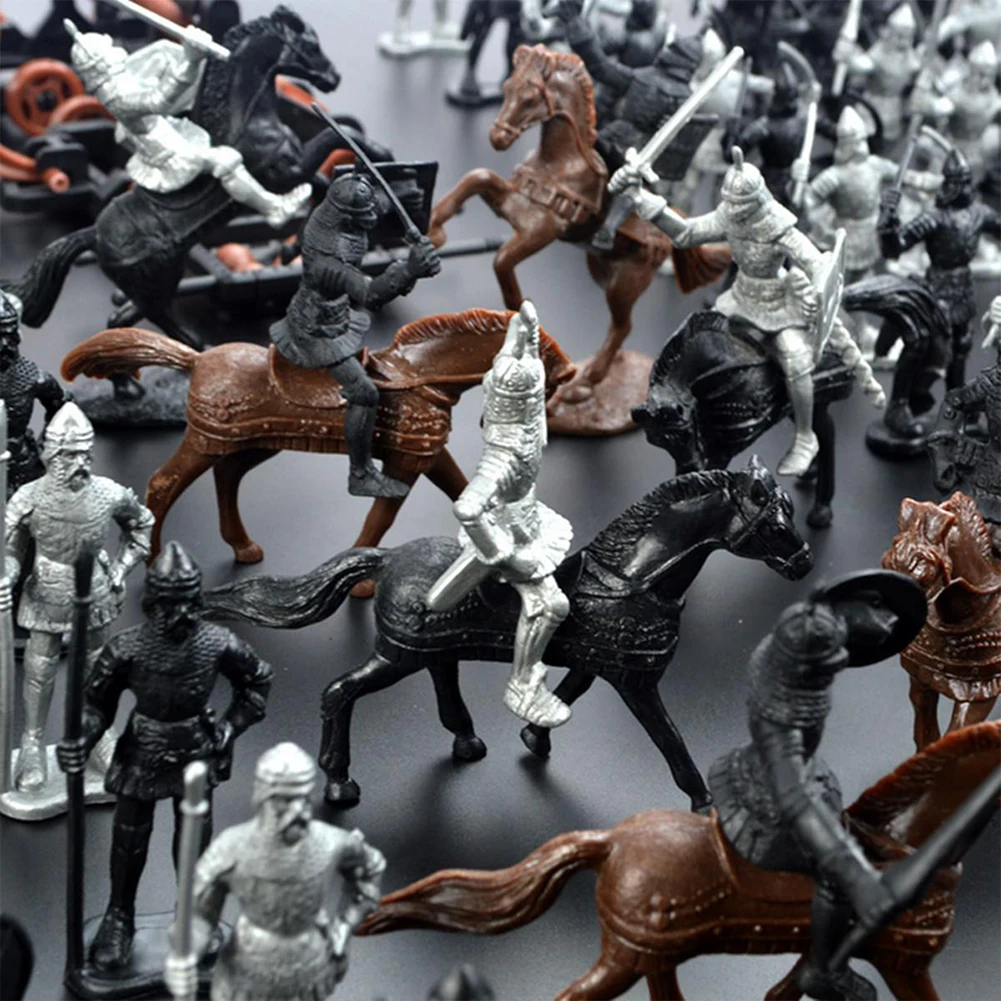 

28pcs/lot Mini Educational Play Kids Toy Medieval Children Home Static DIY Soldier Model Horses Figures Gifts