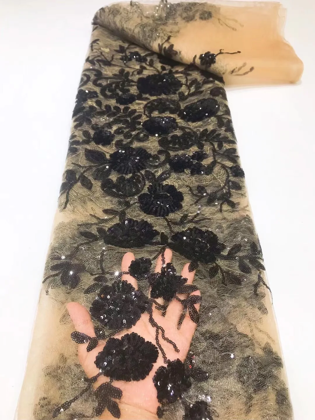 

2022 Nigerian Lace Sequins African 3D Flower Beaded French Mesh High Quality Fabric Swiss Most Popular For Woman Party Dress