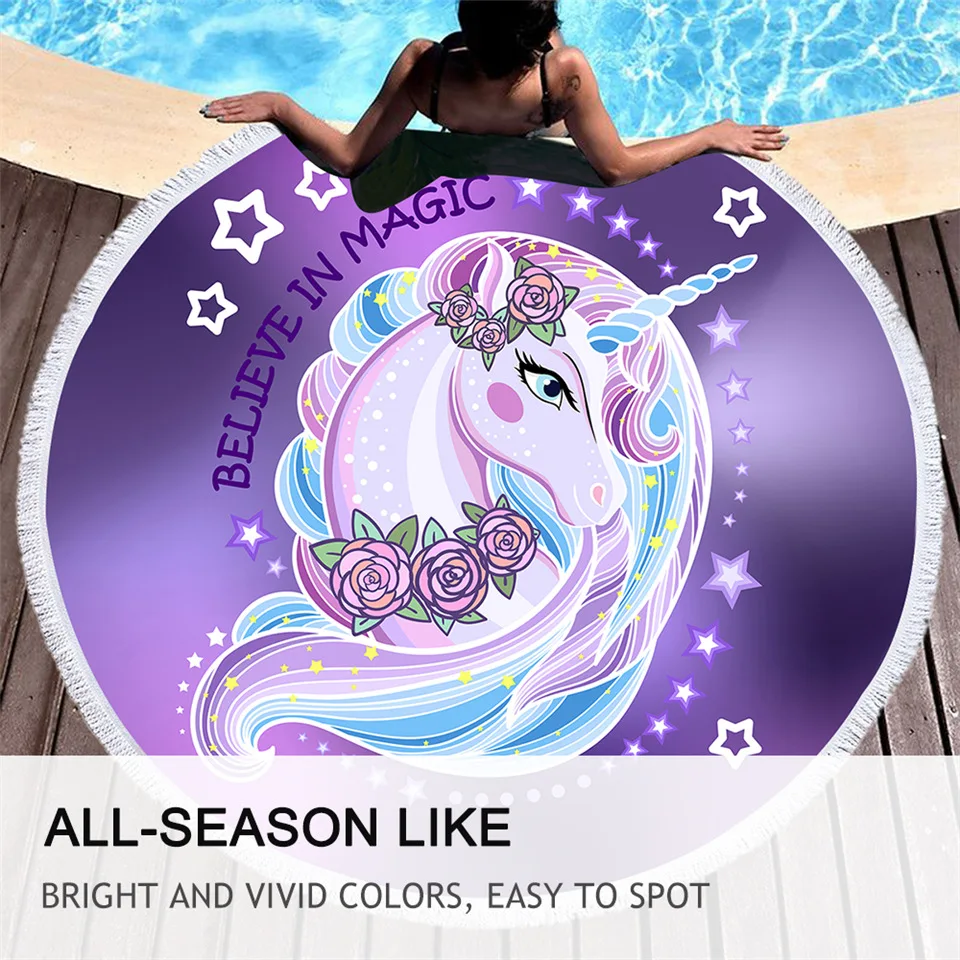 Постельное белье с рисунком единорога круглое пляжное полотенце розовыми