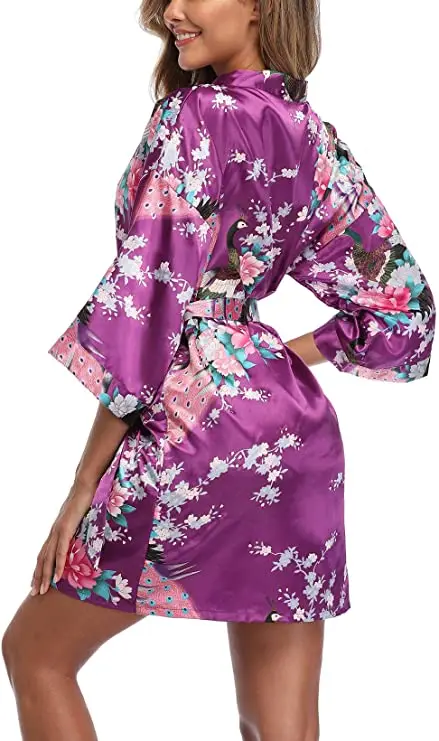 Халат Атласный Женский вечерний мягкий с цветочным принтом для подружки невесты