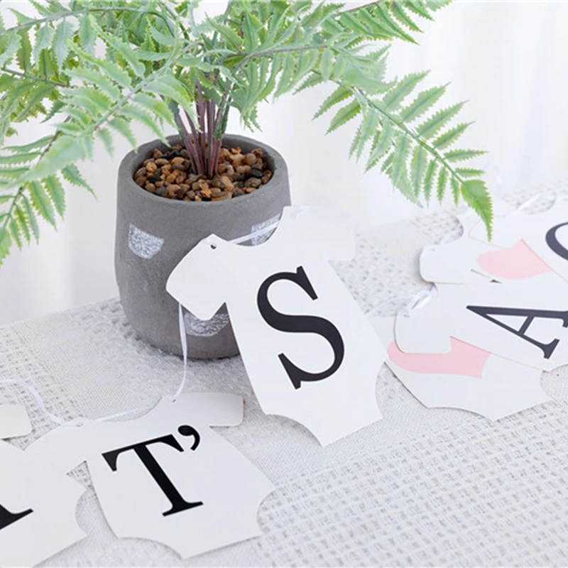 ITS A BOY / GIRL paper flag creative clothes pattern Baby Shower birthday letter banner full moon party shooting props supplies | Дом и сад