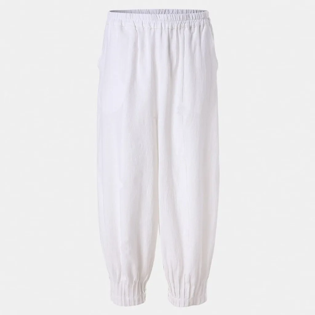 Брюки женские льняные в винтажном стиле повседневные однотонные свободные