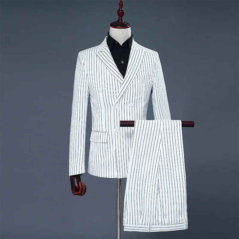 

Мужской костюм из двух предметов, белый пиджак в Вертикальную Полоску, нежный современный двубортный Блейзер, мужские костюмы