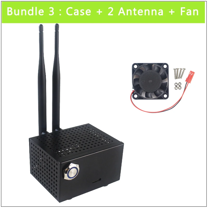 Bundle 3 Металлический чехол для Nvidia Jetson Nano, черный корпус, кнопка включения/сброса, Дополнительный вентилятор охлаждения, поддержка антенны камеры GPIO - Цвет: Bundle 3