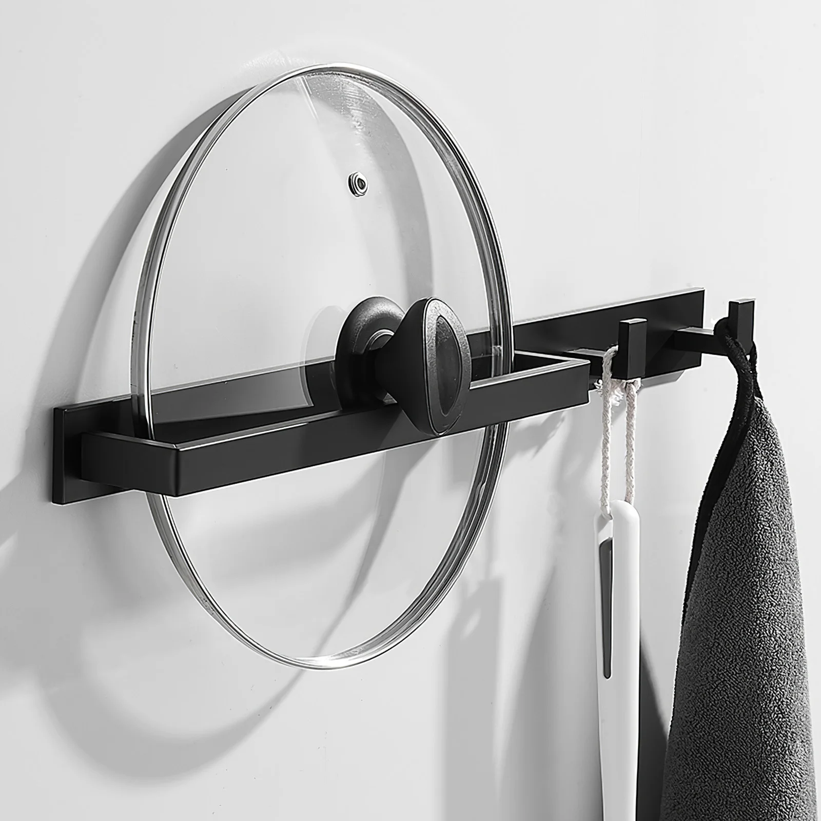 

Настенный держатель для полотенец, черный алюминиевый водонепроницаемый держатель для полотенец, 2 крючка в ванную комнату