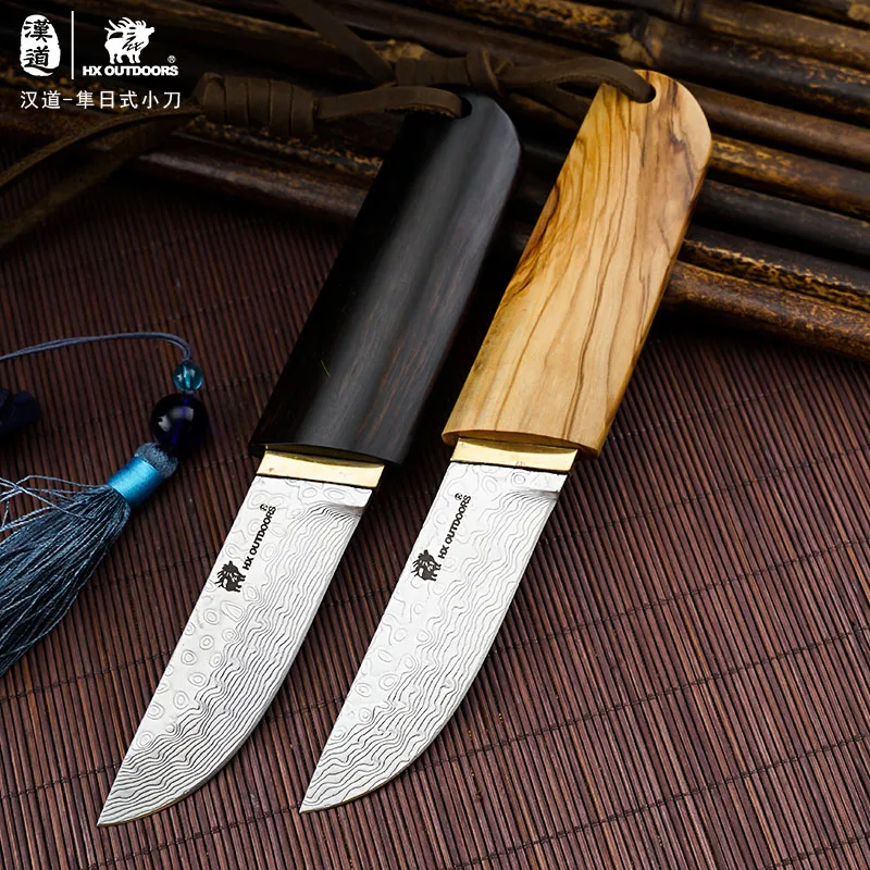 Нож из дамасской стали клинок с черной ручкой для кемпинга и пешего туризма