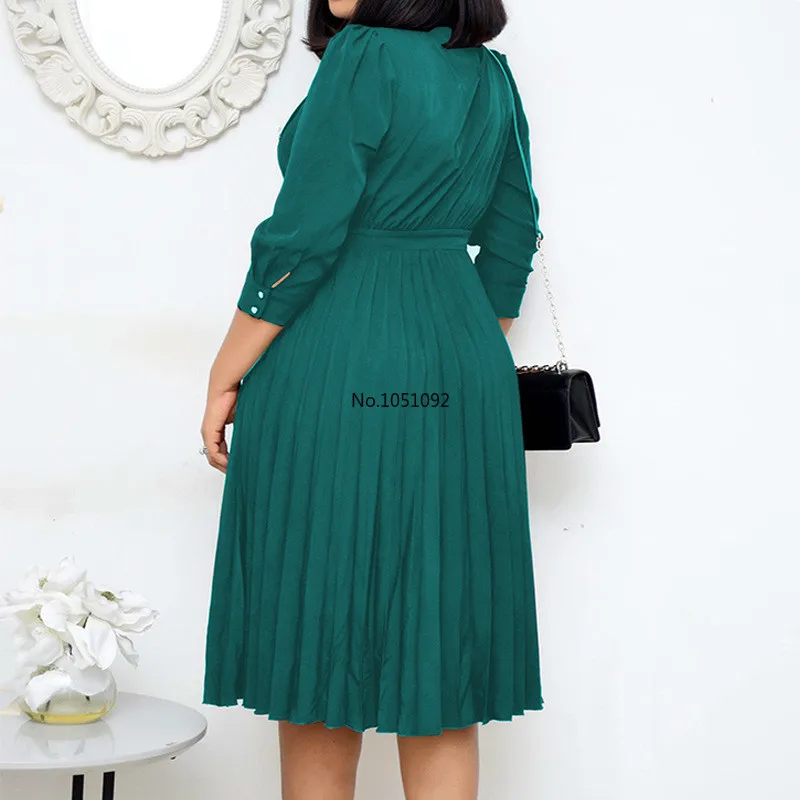 Женское плиссированное платье высокая талия с пуговицами скромное офисное
