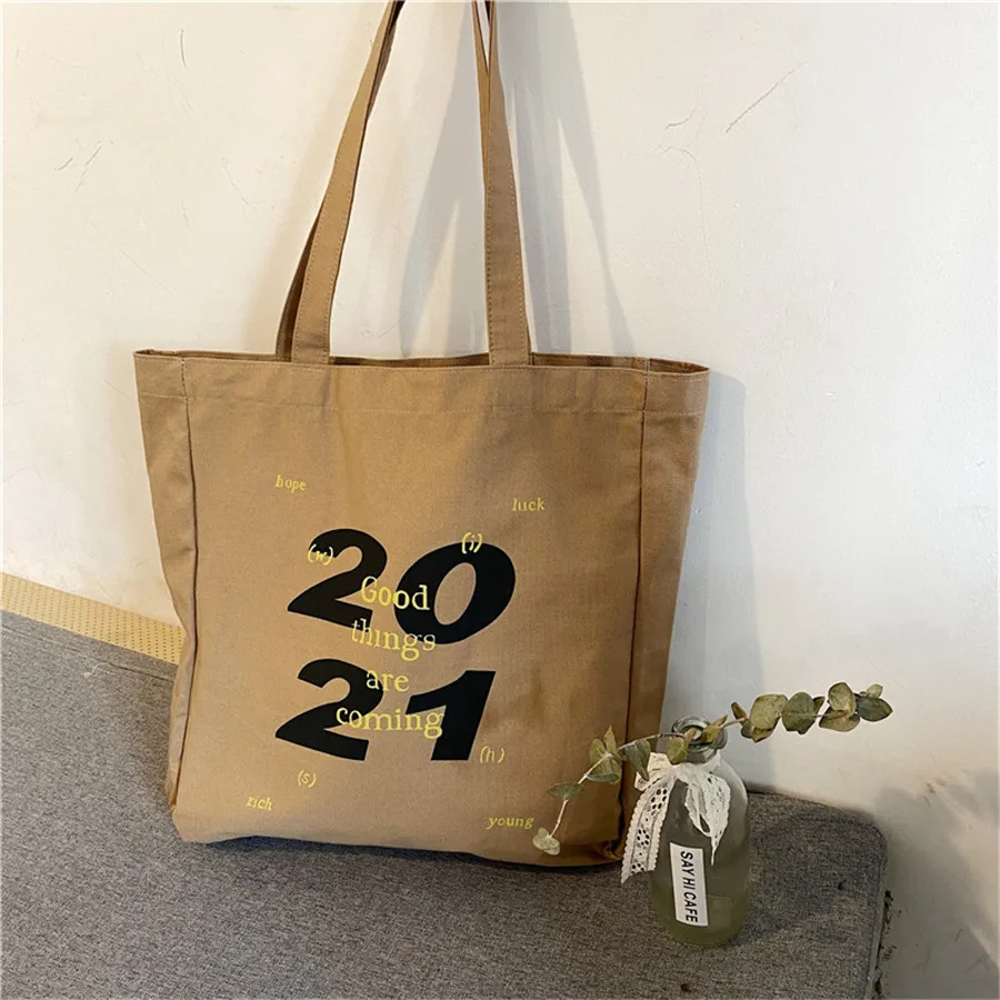 

New Simple Women Handbag Letter Printed Large Capacity Female Tote Shoulder Shopping Bag Ladies Canvas 2021 Top-Handle Bags