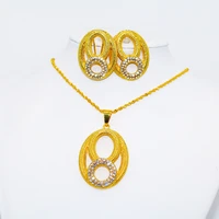 dubai fashion jewelry sets for women crystal round necklace pendant earrings african statement bridal wedding party gift