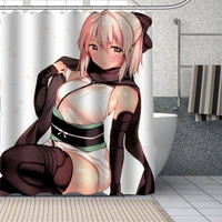 new custom game anime girl okita souji curtains polyester bathroom waterproof shower curtain with plastic hooks more size