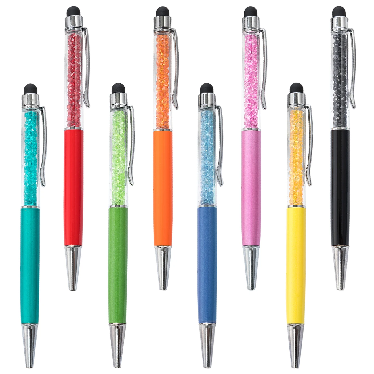 100pcs/lot  26 Colors 2 in 1 Customized Logo Crystal Ballpoint Pen Creative Stylus Touch PenWriting Ballpen Stationery