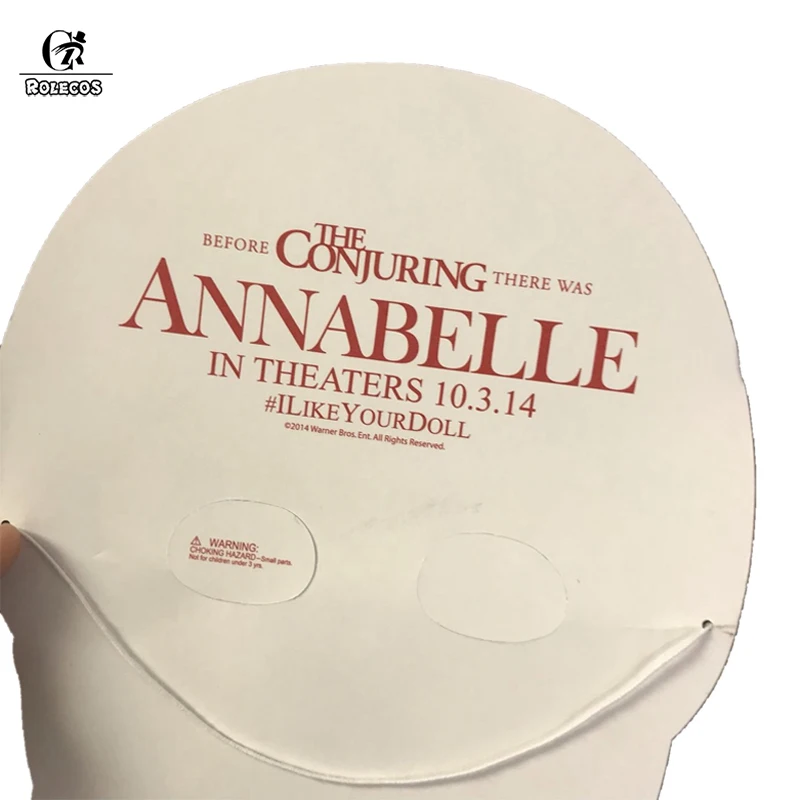 ROLECOS жуткая кукла в маске Хэллоуин Annabelle жуткий, пугающий полный головы Бумажная Маска Косплей Аксессуары маскарадные реквизиты для вечеринки