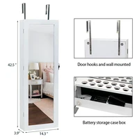 Non Full Mirror Wooden Wall Hanging 3-Layer Shelf 2 Drawers 17 Cosmetic Brush Holders 95 White LED Lights With Interior Mirror