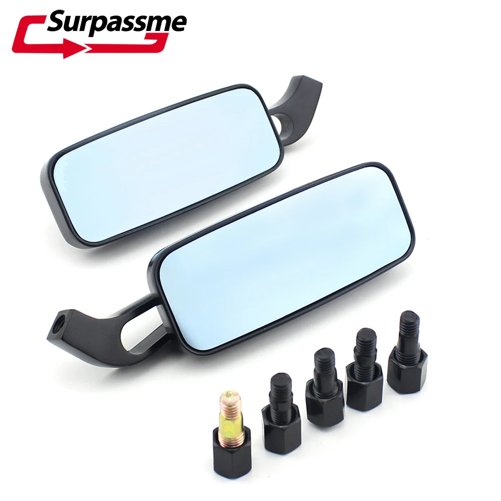 

8mm/10mm Black Motorcycle Rearview Mirror Blue Glass Mirrors Motorbike Side Mirror For Chopper Bobber Motorcycle Accessories