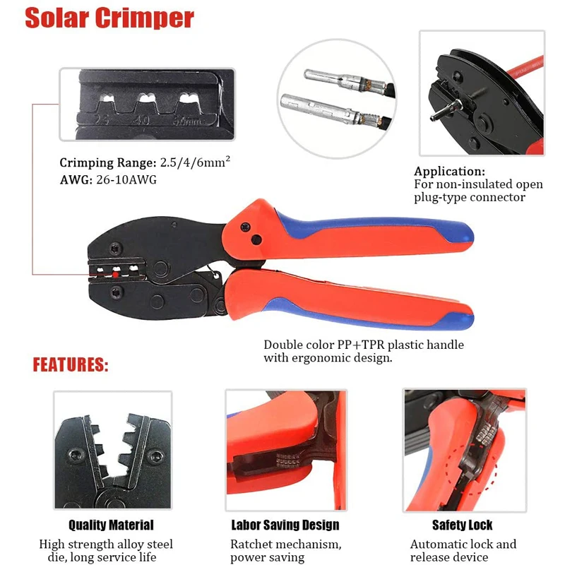 Solar photovoltaic PV cable clamp MC 4 connector wire terminal pressing LY-2546B stripping tool kit | Инструменты