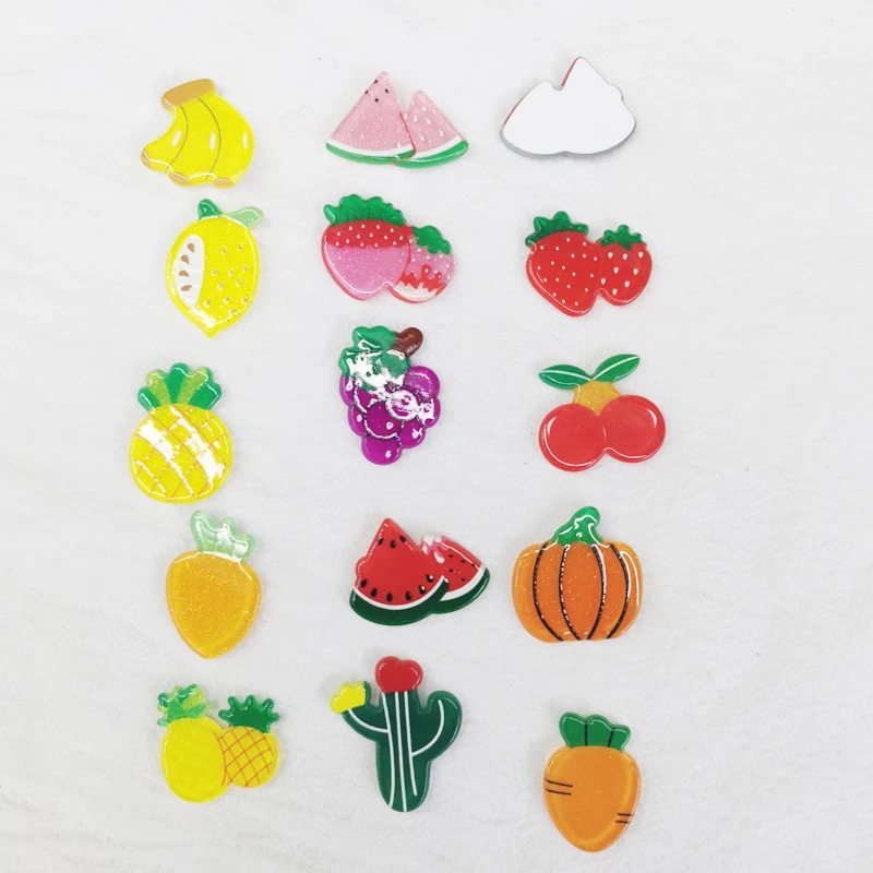 

100 шт. Сделай Сам акриловая с рисунками фруктов бусины. Повязка на голову с плоской задней частью заколка для волос для детей ювелирные издел...