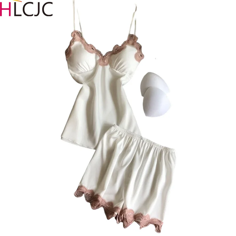 2020 Шелковый Атласный пижамный комплект для женщин из 2 предметов топ + шорты