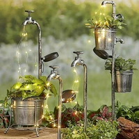 metal watering can stake with lights for garden art light decor solar water faucet planter light lawn art outdoor decor home