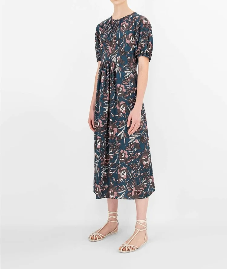 

Женское платье из крепдешина, шелковое платье средней длины с короткими рукавами и принтом, весна-лето