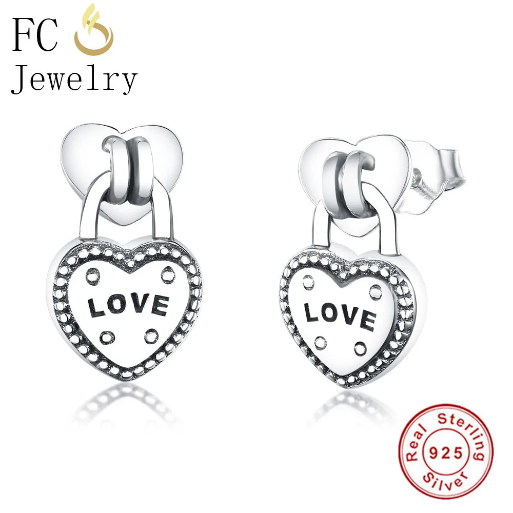 Женские серебряные замочек FC Серьги пусеты в стиле Love Lock из стерлингового