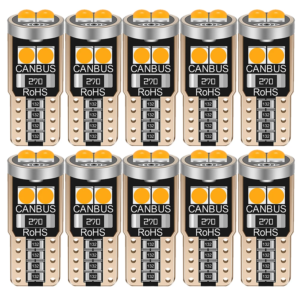 10Pcs T10 W5W 3D Lamp Bead Chip LED Wedge Licence Plate Lights WY5W Turn Side Lamp Car Reading Dome Light Auto Parking Bulb 12V