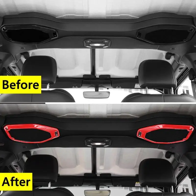 

2 Pcs Car Top Roof Interior Speaker Decoration Ring Box Cover Trim ABS Red Silver For Jeep Wrangler JL 2018 2019 2020