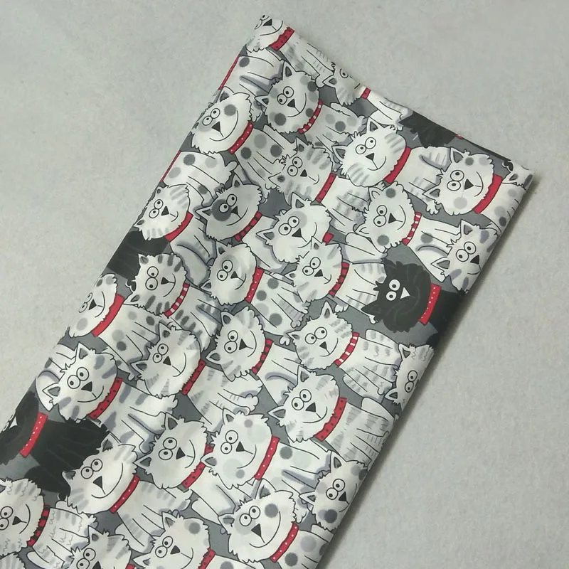 Милое серое черное белое платье из 100% хлопка с принтом кошки мультфильма 50x160 см